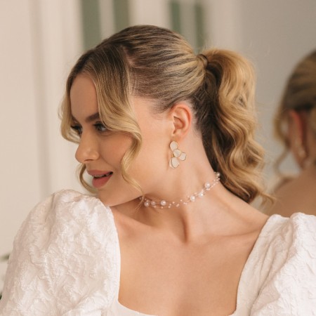 Choker "bride" pearls, white color, 30 cm-3