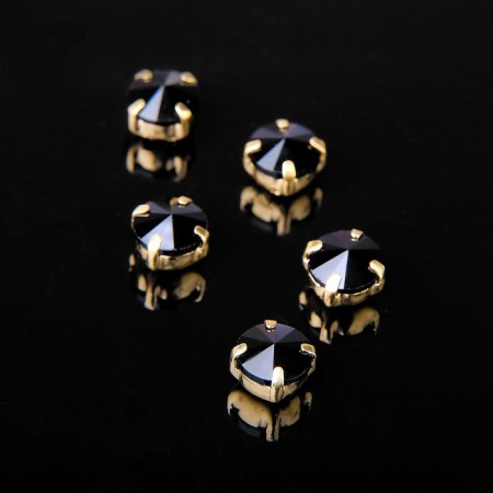 Rhinestones in DSAPs (set 5 pcs.), 6 × 6 mm, black color in gold