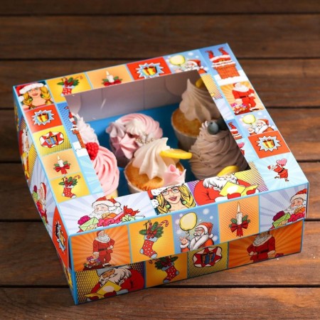 Packaging for 9 cupcakes with the Window "New Year's Surprise", 25 x 25 x 10 cm-2