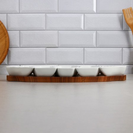 Menzhitsa, wooden base, 2 pcs: 150 ml, 2 pcs: 200 ml, 1 pc: 250 ml, porcelain, Iran-5