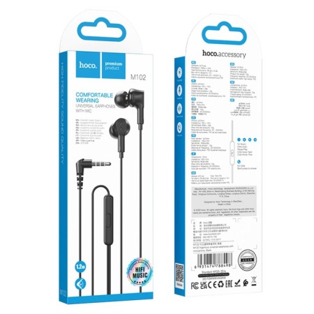 Hoco M102 headphones, wired, vacuum, microphone, 1.2 m, black-5