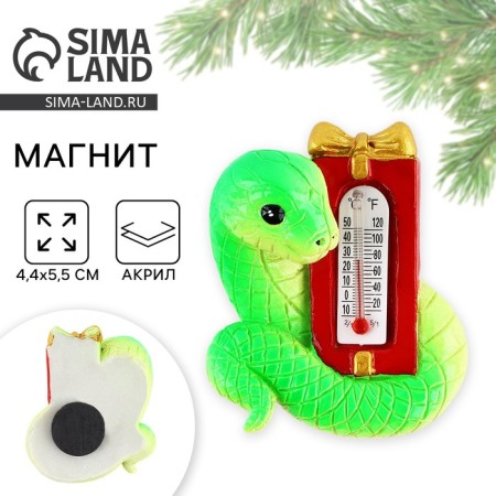 New Year's magnet "Snake with a thermometer" for the New Year, 4.4 x 5.5 cm