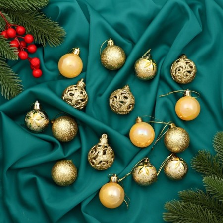 Set of balls plastic D-4 cm, 16 pcs "Melody" Ornament, gold