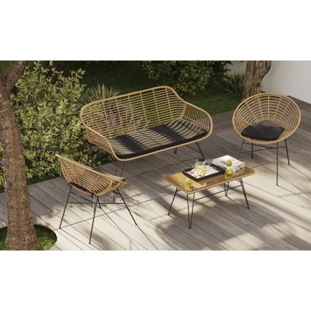 Vetle Round chair, 720 × 600 × 750 mm, artificial rattan, beige color / black