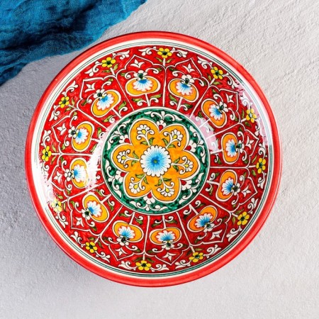 Buditsa Rishtan ceramics "Patterns", 28 cm, red-1