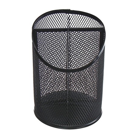 A glass for writing accessories, 3 compartments, a mesh, a metal, black-1