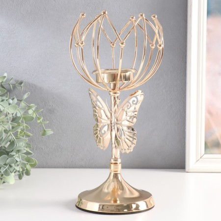 Summary Metal for 1 candle "Butterfly and geometric lily" D-5.5 cm gold 11x11x27 cm-3