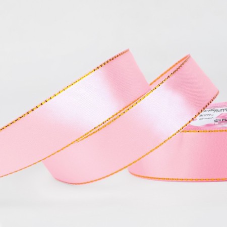 Satsis tape "Golden threads", 25 mm × 23 ± 1 m, pink color No. 004