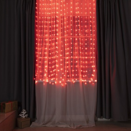 Smart garland "Curtain" 2 × 2 m Rosa, IP20, silver thread, 400 LED, application, glow RGB, USB-1