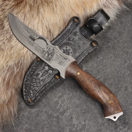 Caucasian knife, tourist "Caspian" with scabbard, steel - 40x13, handle - nut, 13.5 cm-5
