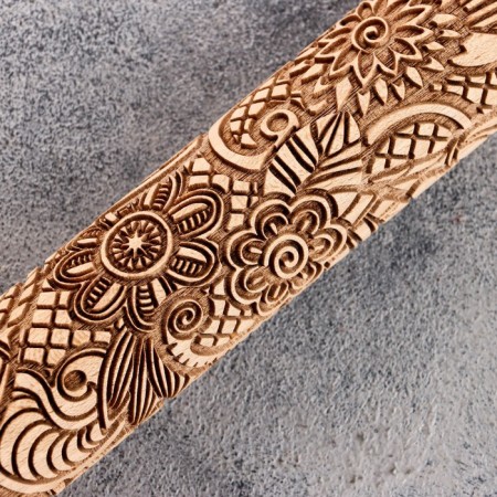 Carved rocking with patterns "Spring meadow" for baking, beech, 40 mm × 350 mm-1