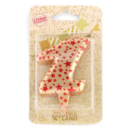 Candle in the Sanata cake, number "1", gold with red stars, 5.5 cm-3