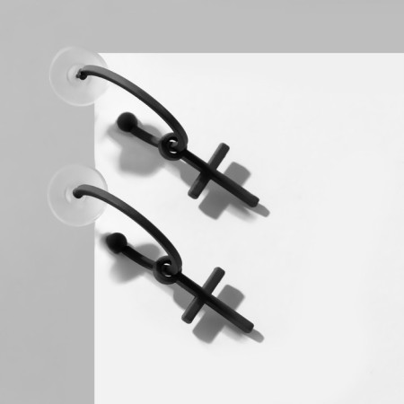 Emall earrings "cross" on the ring, matte black color
