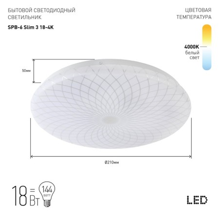 Lamp Ceiling LED era SLIM without DU SPB-6 SLIM 210x50 mm, IP20, LED, 18W, 1200LM, 4000K-1