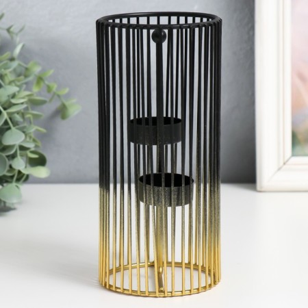Ground-free metal candlestick "Round cell" golden-black 9.5x9.5x20 cm-4