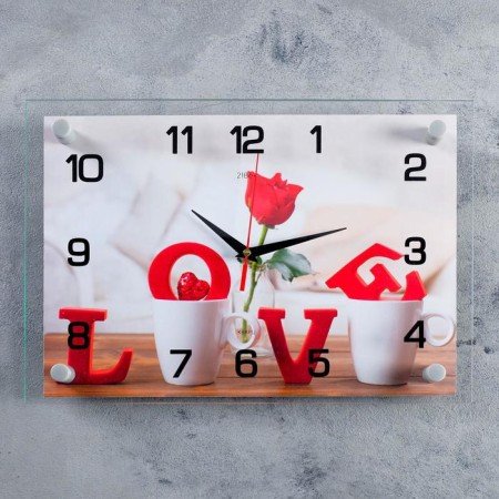 Wall clock: flowers, "love", silent, 25 x 35 cm