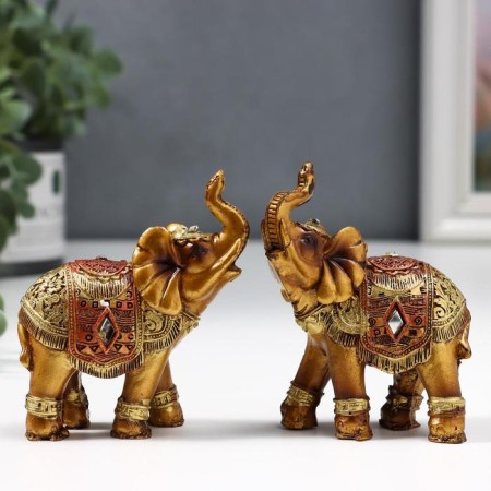 Souvenir Polystone "African Elephant in the Golden, Openland Popone" MIX 8.5x7x3 cm-1