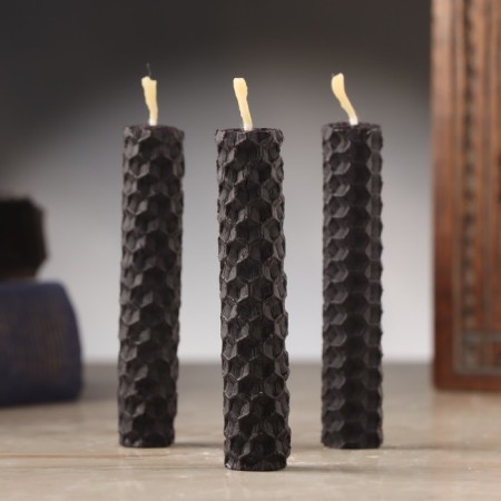 A set of candles from wax "rebirth and new beginning", 3 pcs, 8x1.7 cm, 45 minutes, black