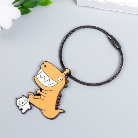 Browler Metal on the cable "Dinosaur with a white cat" enamel 5.2x4.1 cm-2