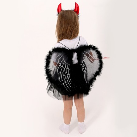 Carnival set "Devil": T -shirt, skirt, rim, wings, rod, height 98–110 cm-5