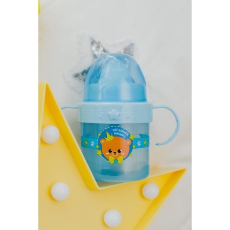 Children's playover with hard -spout "Bear Prince", 150 ml., With handles, blue color-9