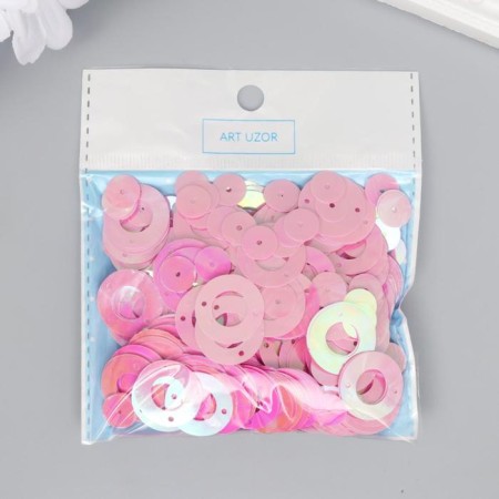 Sequins "Circle in the ring" Pink set 30 grams d = 2 cm-2