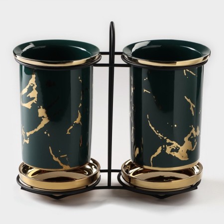 A set of ceramic stands for Gold cutlery, 19.5 × 9 × 18.5 cm, green color