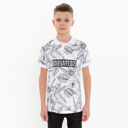 Polo T -shirt for a boy, white color/print mix, height 110 cm