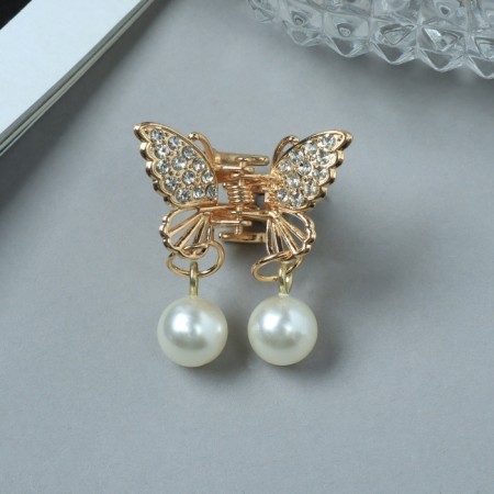 Hair crab "Milada" White beads, 2.5 cm, gold