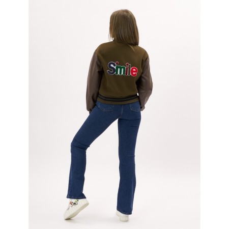 Leather bomber female color khaki, size 48-8