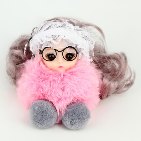 Soft toy "Puppet Model" on a key fob, 16 cm, pink color-1