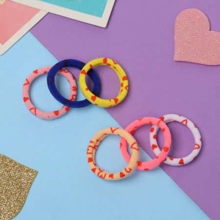 Hair gum "Sport Print" (set 6 pcs) hearts, 4 cm, mix-1