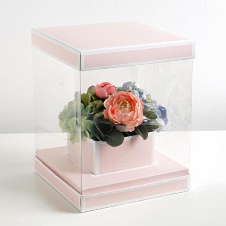 Gift box for flowers with a vase and PVC windows folding, packaging, Follow Your Dreams, 23 x 30 x 23 cm-1