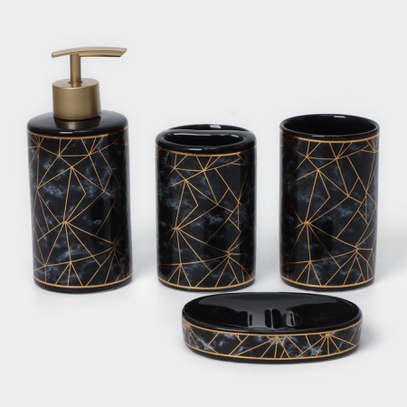 A set of accessories for the bathroom "Loft", 4 items (dispenser 250 ml, soap dish, 2 glasses), black color