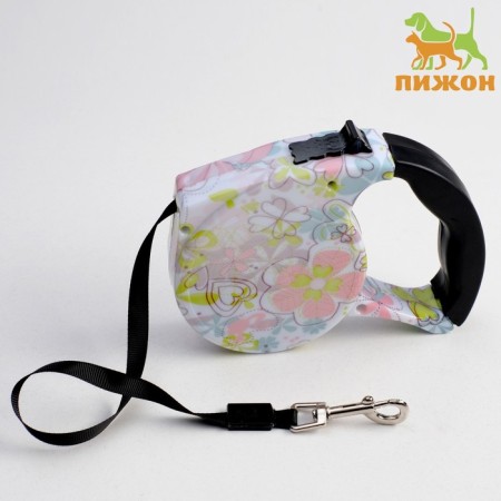 Roulette with a leash, rubber pen, 5 m, animal weight up to 15 kg, flower coloring