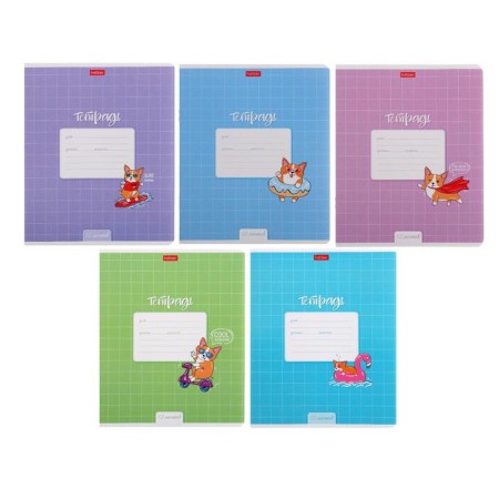 Notebook 12 sheets, in a cage, "Funny Corgi", cover coated cardboard, offset unit, mix