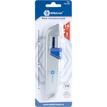 Universal knife "cobalt", metal body, reinforced, 3 app. blades, trapezoid 19 mm