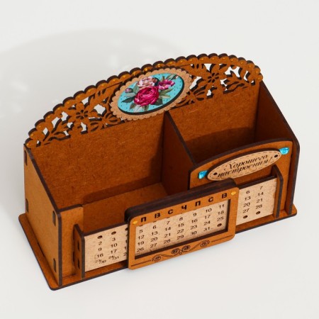 Calendar-penis "Summer flowers", MDF, oak, 17x7.5x14 cm-2