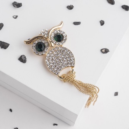 Brooch "Filin" with chains, white-green color in gold-1