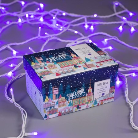 Garland “thread” 10 m, IP44, white thread, 100 LED, purple glow, 8 modes, 220 V-3
