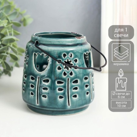 Ceramics candlestick for 1 candle "Lantern. Tulips and dandelions" MIX 10x10x10 cm