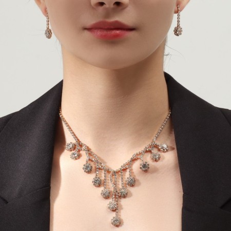 Set 2 objects: earrings, necklace "elite" waterfall, white color in gold, 30 cm-2
