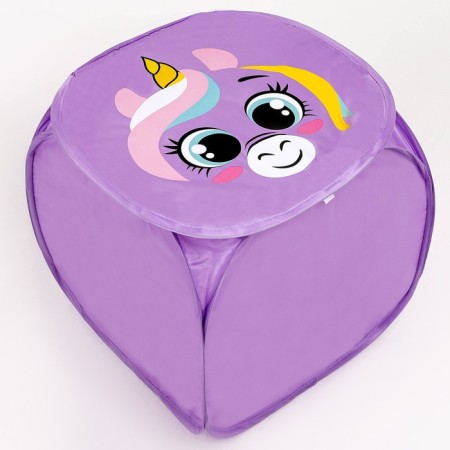 A basket for storing toe with a unicoriferous lid, 42 x 42 x 42 cm, purple-1