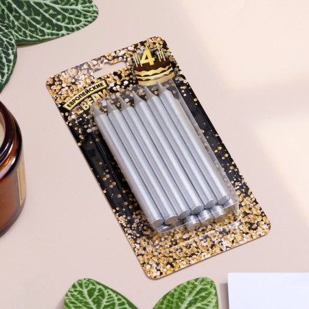 Set of candles for the Cake "Spark", 12 pcs, 8 cm, silver metallic-4
