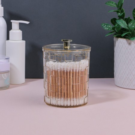 SHINE STORACTION ORGANIZER, with a lid, 8.5 × 8.5 × 11.2 cm, the color is transparent/golden-1