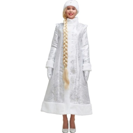 New Year! Snegurochka carnival costume, brocade fur coat is long, silver color, p. 52