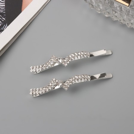 Invisibility for hair "Beat" (set 2 pcs) Wave corner, 6 cm, silver