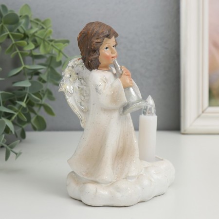 Souvenir Polystone Light "Angel with a pipe at a candle on a cloud" Squeezes 7.3x10x14 cm-2