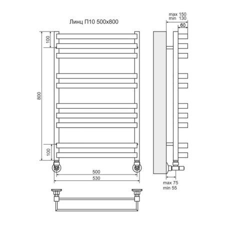 Terminus heated towel rail "Linz" P10, 500x800 mm, chrome-2