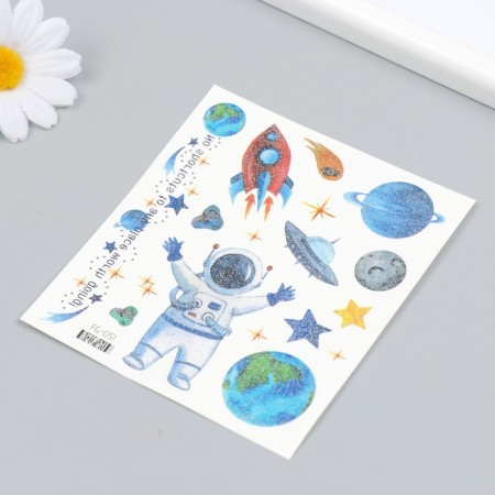 Tattoo on the body color "Cosmonaut and planet" sequins 12x10.5 cm-1